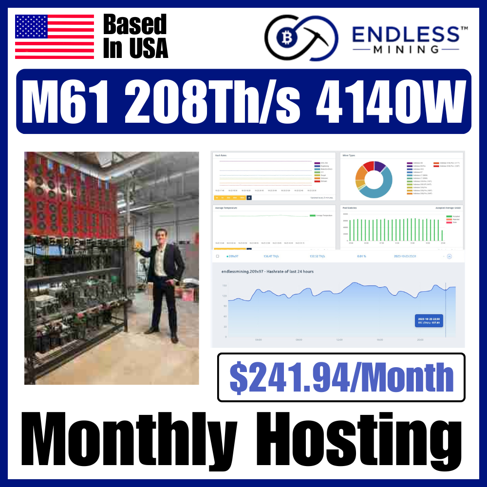 MicroBT WhatsMiner M61 208Th/s 4140W - Monthly Hosting Payment | EndlessMining image