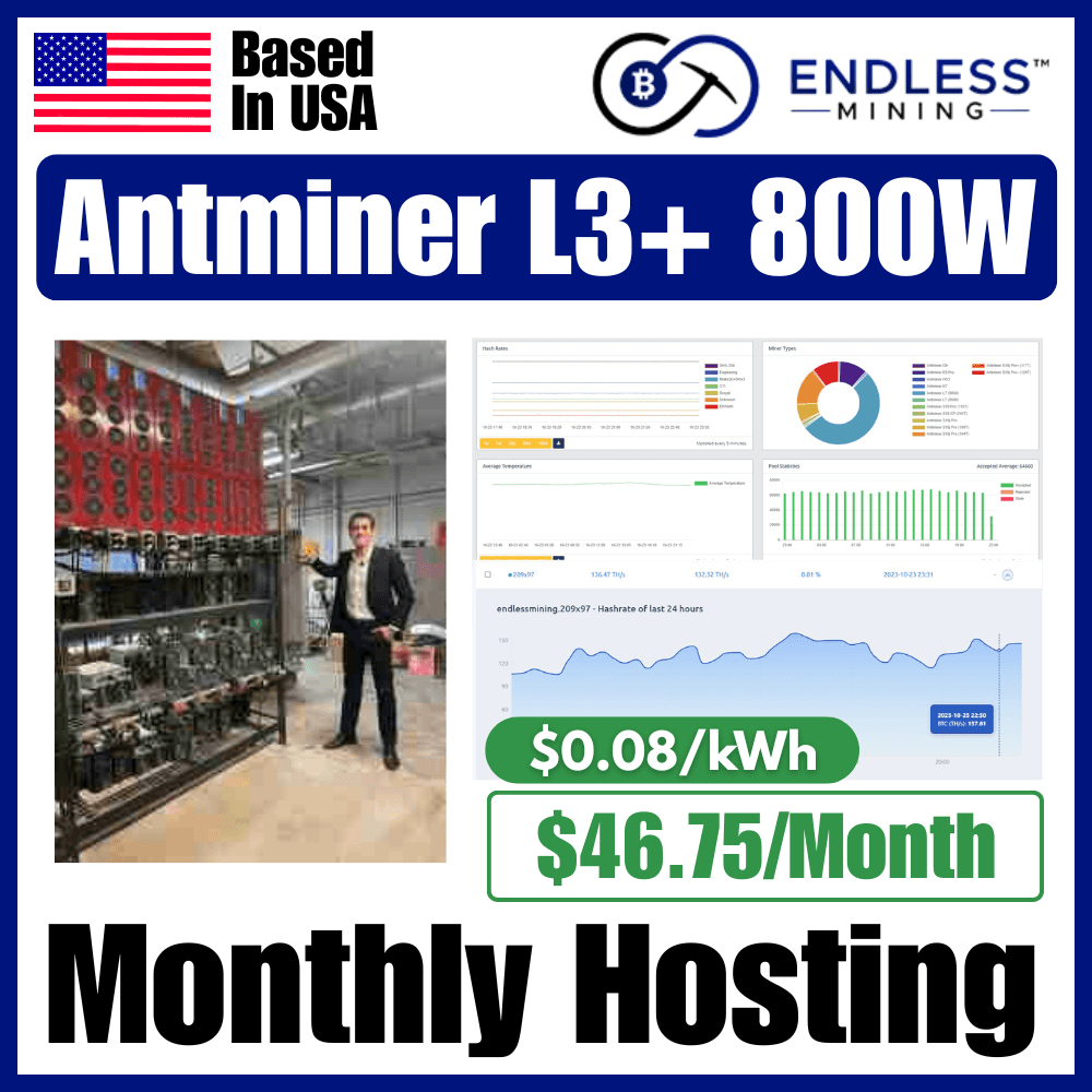 Bitmain Antminer L3+ 800W - $0.08/kWh Monthly Hosting Payment image