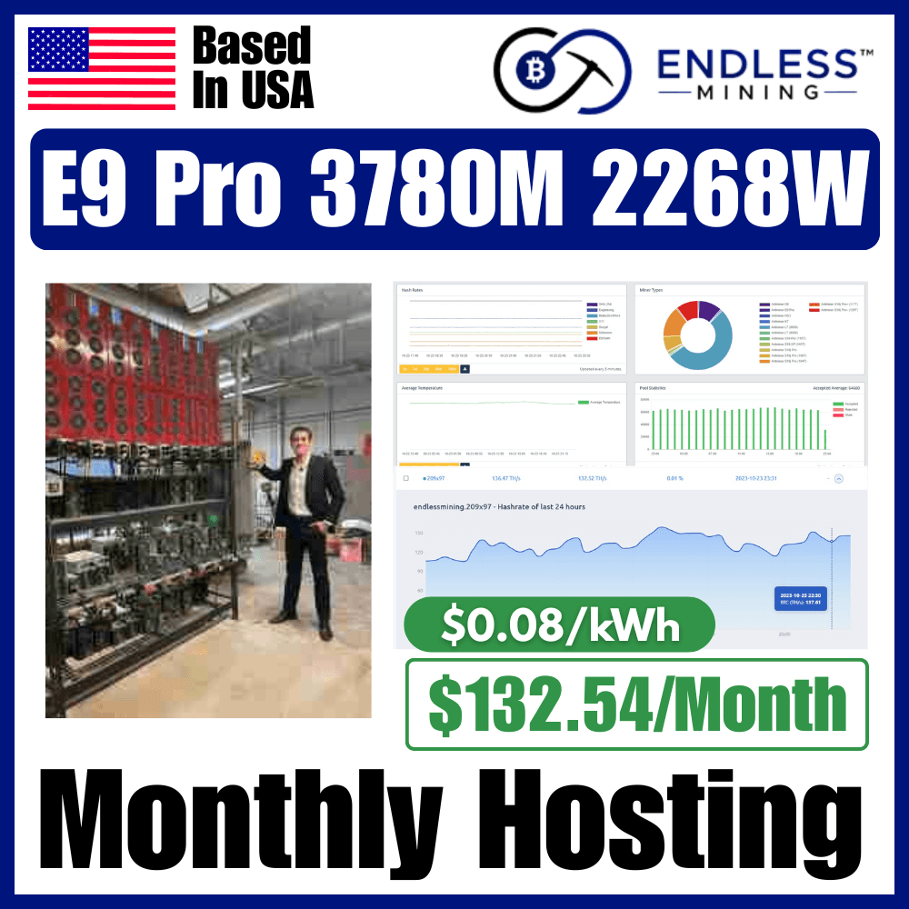 Bitmain Antminer E9 Pro 3780Mh/s 2268W - $0.08/kWh Monthly Hosting Payment image
