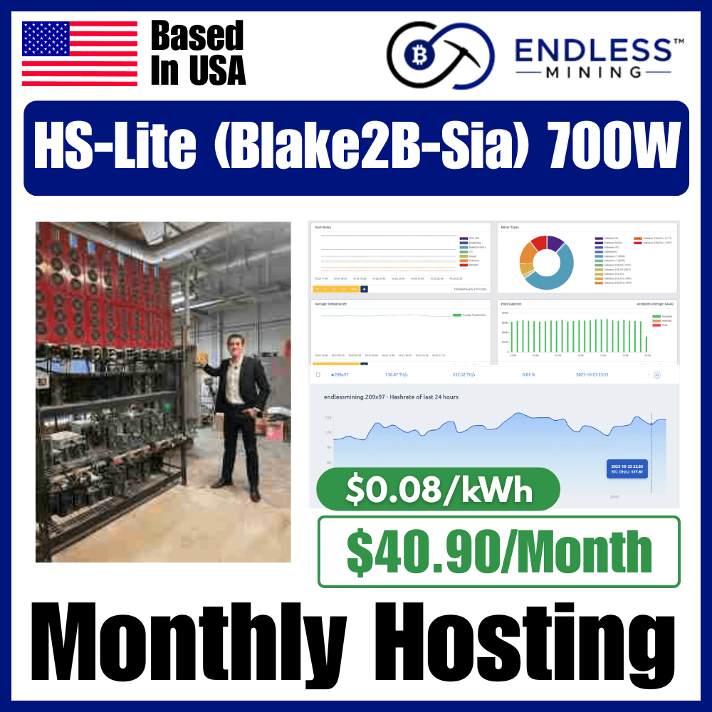 Goldshell HS-Lite (Blake2B-Sia) 700Watts - $0.08/kWh Monthly Hosting Payment image