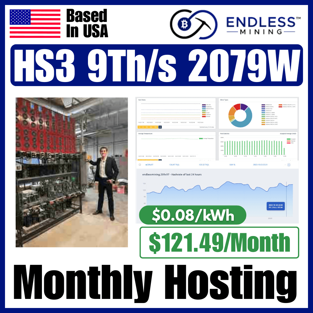 Bitmain Antminer HS3 9Th/s 2079W - $0.08/kWh Monthly Hosting Payment image