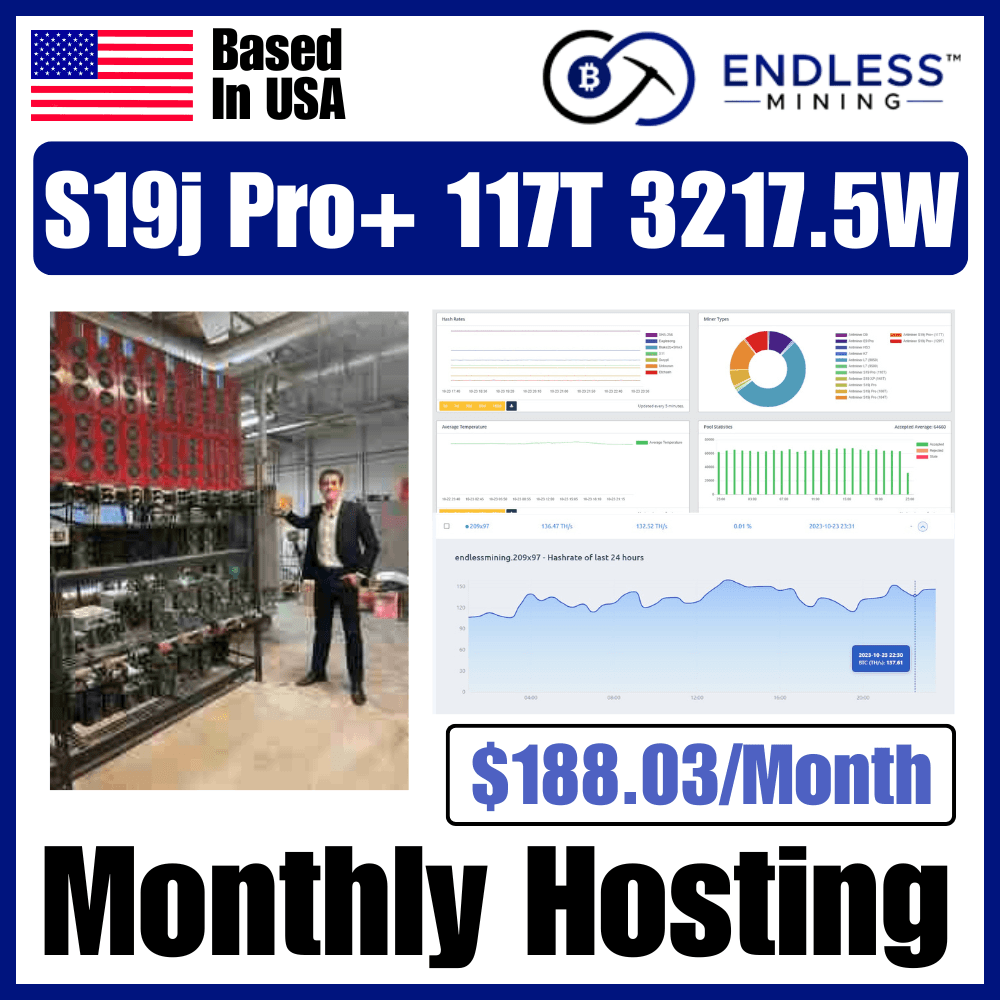 Bitmain Antminer S19j Pro+ 117Th/s 3217.5W - Monthly Hosting Payment image