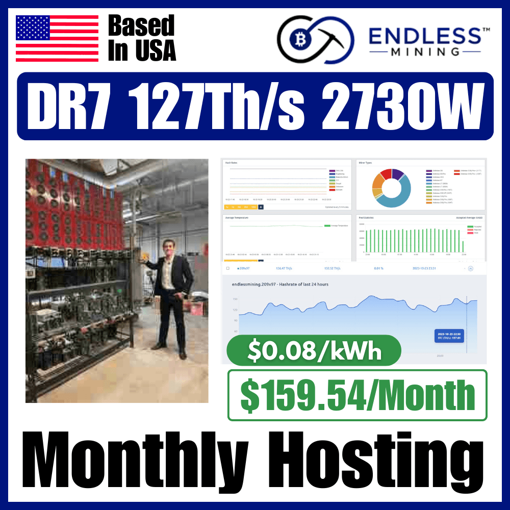 Bitmain Antminer DR7 127Th/s 2730W – $0.08/kWh Monthly Hosting Payment image