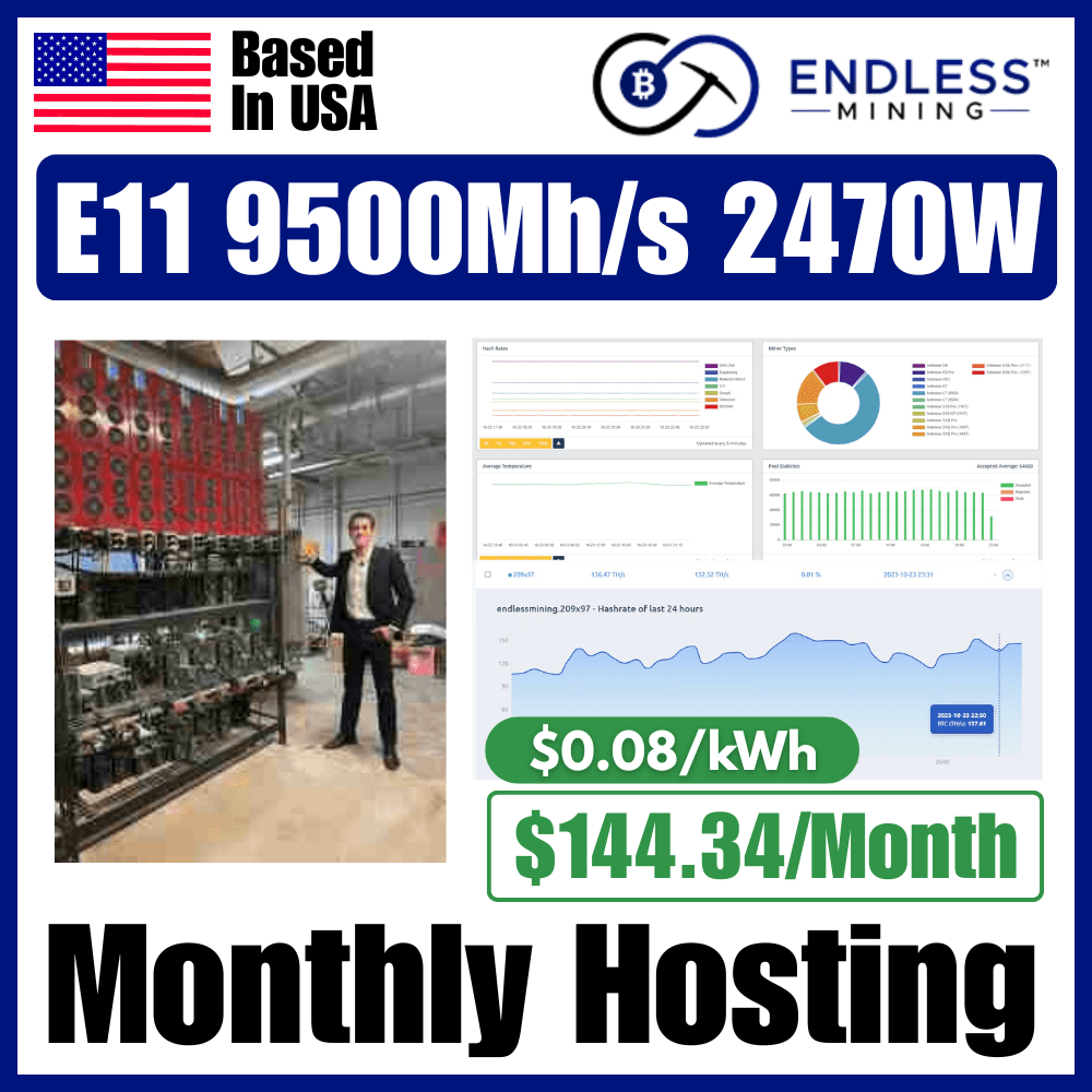 Bitmain Antminer E11 9500Mh/s 2470W - $0.08/kWh Monthly Hosting Payment image