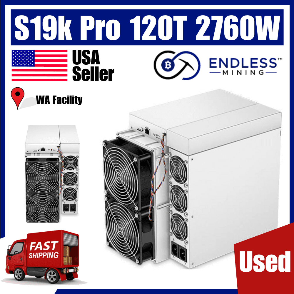 1 Unit - USED Hosted Bitmain Antminer S19k Pro 120Th/s 2760W - Input Voltage 200~240V AC